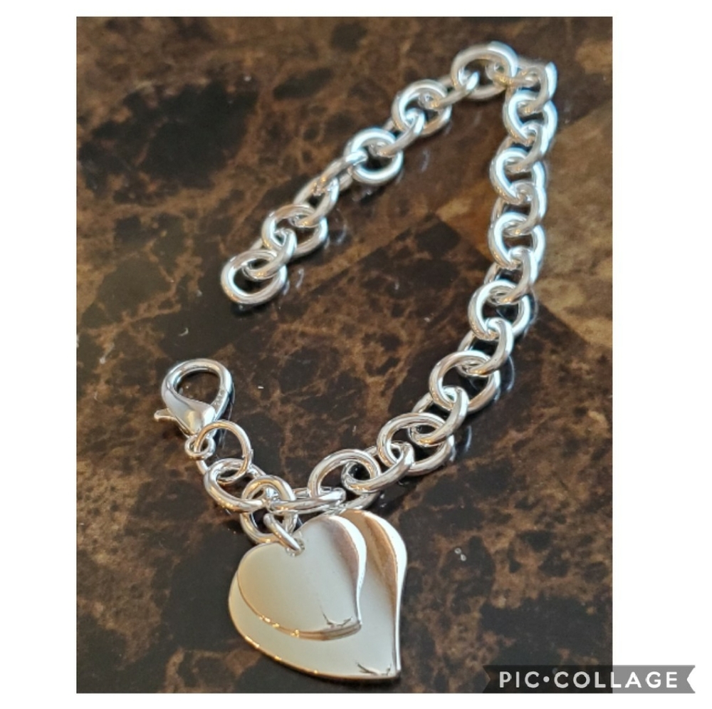 Sterling Silver Hearts Charms Bracelet 8" long